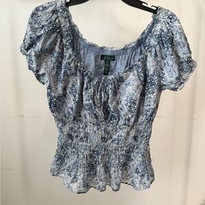 Ralph Lauren Blue and White Patterned Blouse